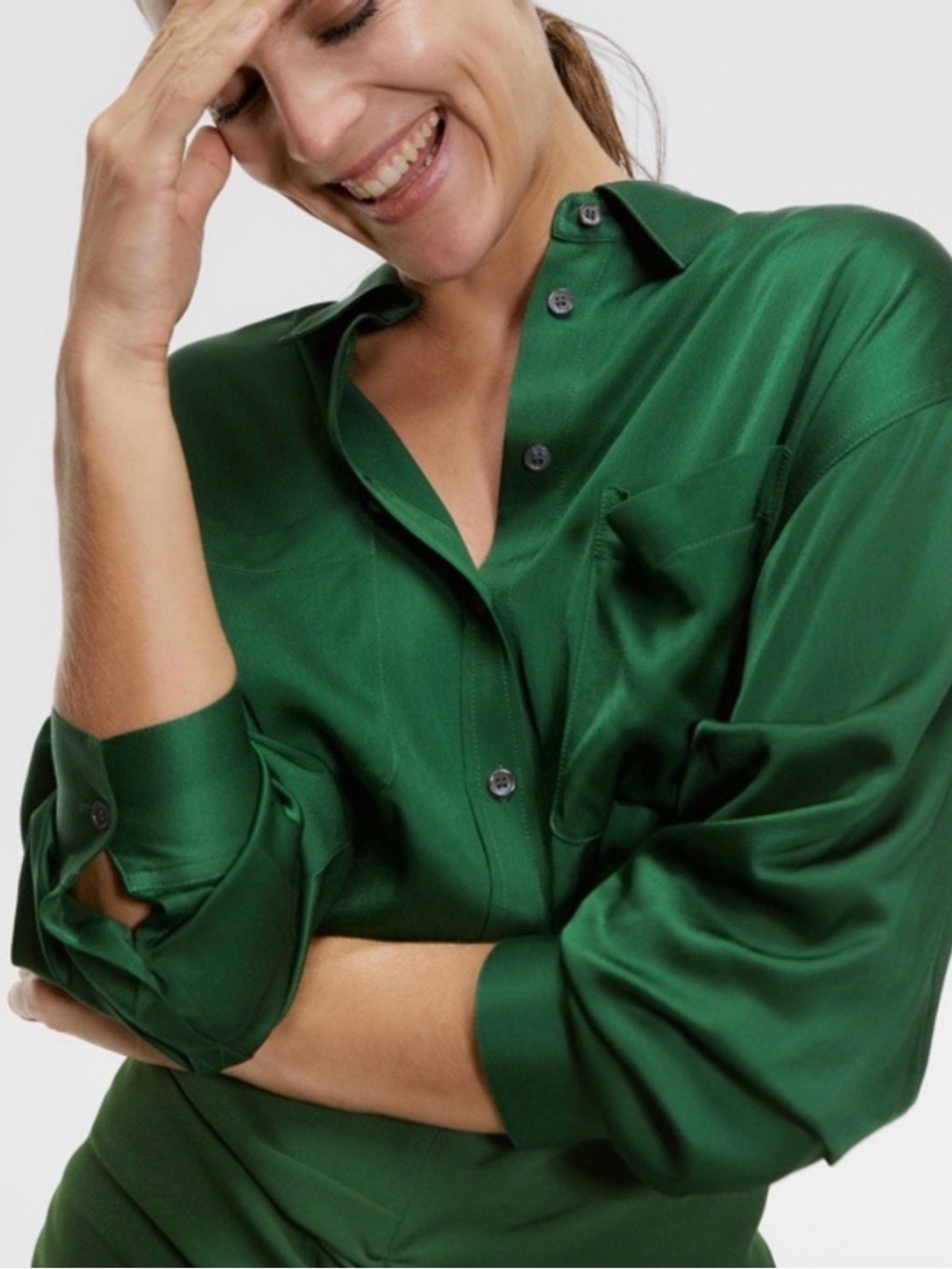 Zara Emerald Green Long Sleeve Button Down Blouse